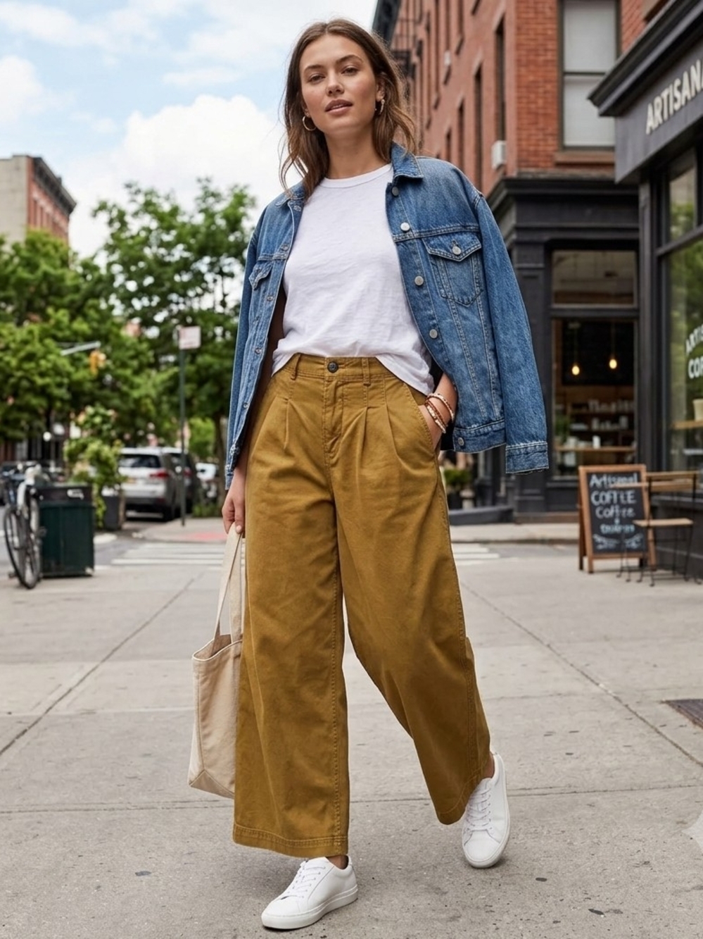 Madewell Wide-Leg High-Rise Pants in Mustard Brown Color Size 8 Petite